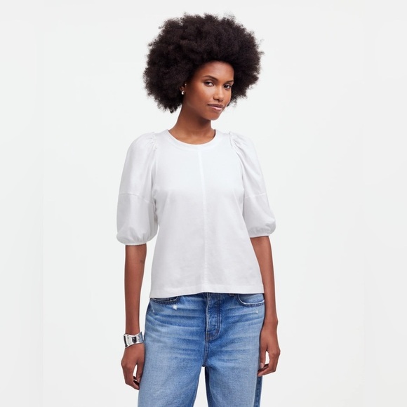 NWT Madewell Puff-Sleeve Tee in Eyelet White, Size XS - Picture 2 of 14